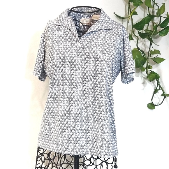 **SOLD** Diamond Pattern White Golf Stretch Polo - Picture 1 of 8